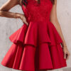 Sleeveless V-Neck Lace Patchwork Slim Waist Puffy Dress