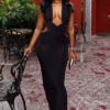 Solid Color Women's Low-Cut Halter Neck Slim Fit Long Dress