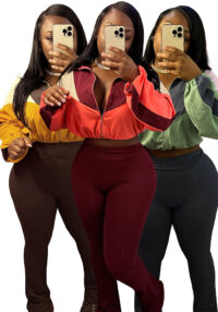 Sports Casual Women's Color Matching Crop High Waist Micro Bell Two-Piece Pants Set