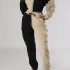 Sporty Women's Set Trendy Color-Block Cropped Hoodie & Cargo Joggers Two-Piece