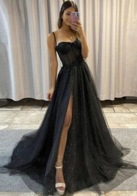Spring and Fall Chic Slim Fit Formal Party Gown Straps Long Split Dress(Processing time need 3-6 days)