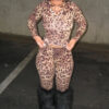 Spring Leopard Slim Sexy Fashion Long Sleeve Top Long Pants Two Piece Set