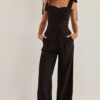 Spring/Summer Fashionable Strap High-Waist Wide-Leg Two-Piece Pants Set