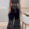 Spring/Summer Retro Ethnic Style Halter Neck Top Wide-Leg Pants Two Piece Set