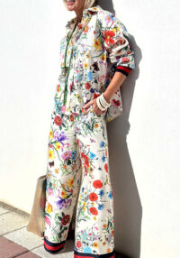 Spring/Summer Women's Printed Casual Shirt & Pants Two-Piece Set