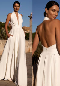 Spring Women's Sleeveless Halter Neck Solid Color V-Neck Wide Leg Jumpsuit