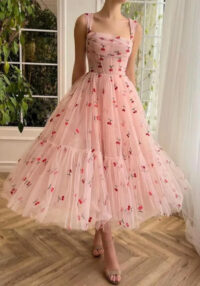 Strap Floral A-Line Mesh Short Party Dress For Women(Processing time need 3-6 days)