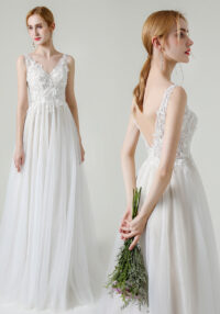 Strap V-Neck Lace Wedding Dress Fromal Party Evening Dress(Processing time need 3-6 days)