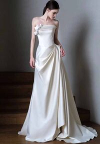 Strapless Wedding Dress Chic Bridal White Luxurious Satin Evening Dress(Processing time need 3-6 days)