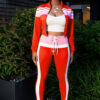 Street Style Color-Block Patchwork Zip-Up Top & Casual Pants Set