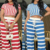 Stripe Round Neck Short Sleeve Top & Pants Set