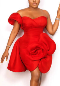 Stylish Sexy Strapless Asymmetric Flower Slim Waist Party Evening Dresses