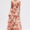 Summer Butterfly Multi-Layer Ruffle Maxi Dress