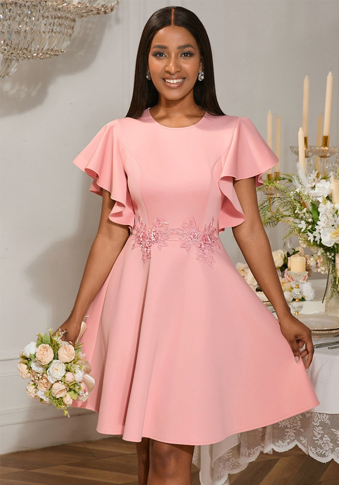 Summer Chic Round Neck Short Dress Embroidered Floral A-Line Party Gown