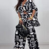 Summer Elegant Sexy Printed Top + Wide-Leg Pants Two-Piece Set