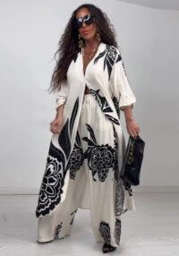 Summer Elegant Sexy Printed Top + Wide-Leg Pants Two-Piece Set