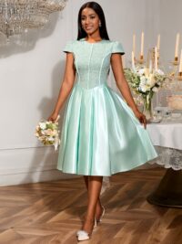 Summer Round Neck Rose Jacquard Bridesmaid Dress Bow Lace-Up Elegant Party Gown