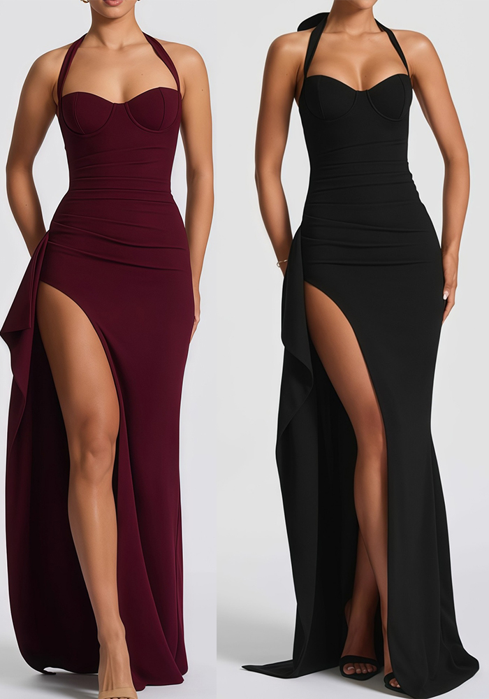 Summer Sexy High-Slit Tie-Waist Formal Gown