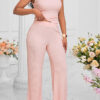 Summer Women's Fashion Asymmetric Neck Slim-Fit T-Shirt & Wide-Leg Pants Set