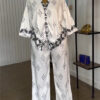 Summer Women's Fashion Turn-Down Collar Printed Loose Shirt & Wide-Leg Pants Casual Set