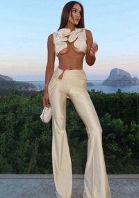 Summer Women's Fashion Twist Sexy Hollow-out Top Slim Long Pants Two-Piece Set