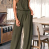 Summer Women's Openwork Halter Neck Top Wide Leg Pants Fashion Casual Linen Set