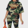 Trendy Letter-Print Camouflage Two-Piece Women's Pant Set