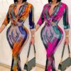 Trendy Print V-Neck Long-Sleeve Two-Piece Pants Set