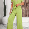 Two-Piece Lace Trim V-Neck Short-Sleeve Top & Wide-Leg Casual Pants Set