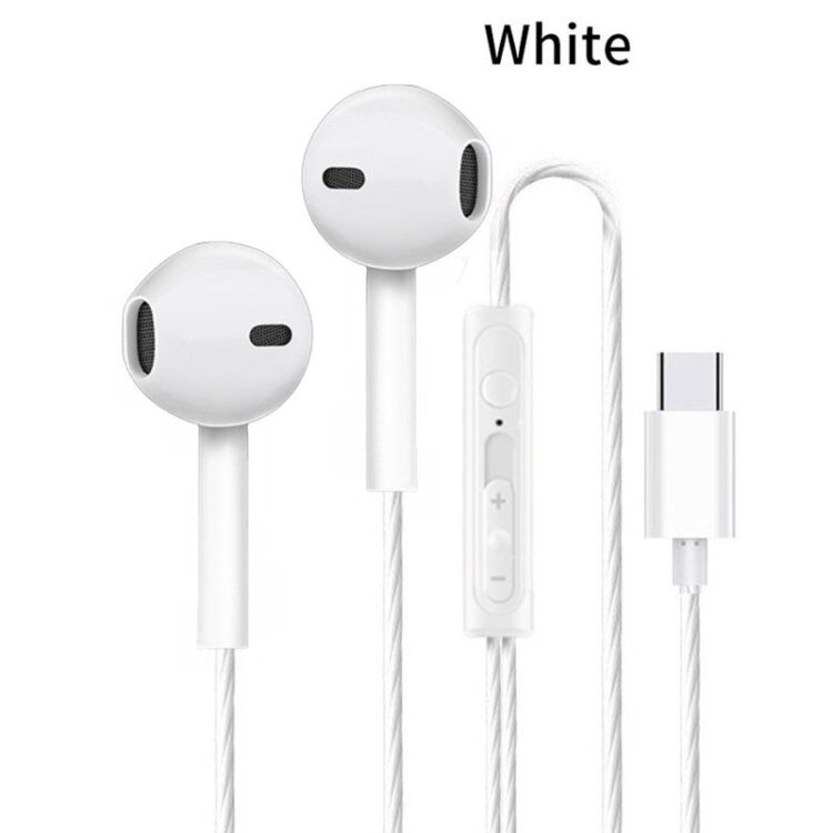 Type-c In-ear Mobile Wire Control Headset Bass Stereo Music Earphones Sports Earbuds with Microphone White