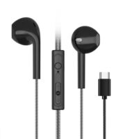 Type-c In-ear Mobile Wire Control Headset Bass Stereo Music Earphones Sports Earbuds with Microphone Black