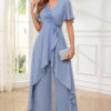 V-Neck Mother's Dress Solid Color Pants Two-Piece Set