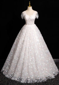 White Off Shoulder Tutu Wedding Gown Long Evening Dress(Processing time need 3-6 days)