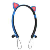 Wireless Earbuds Sweatproof Noise Canceling Earphones Glowing Cartoon Cat Ears Hair Band Headset For Smart Phone Computer Laptop sky blue cat ears glowing