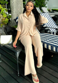 Women African Casual Short-sleeved shirt and trousers two-piece suit