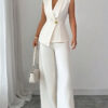Women autumn elegant solid vest and trousers two-piece set
