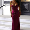 Women Autumn Strapless Slit Solid Maxi Dress