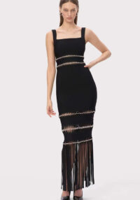 Women Bandage Sequined Tassel Evening Maxi Dress