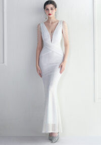 Women Beaded Sequin Maxi Mermaid Evening Gown