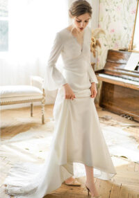 Women Bell Bottom sleeve wedding bride French evening dress(process time 3-6 days)
