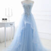 Women blue Strapless Lace-Up bridesmaid dress formal party evening dress(process time 3-6 days)