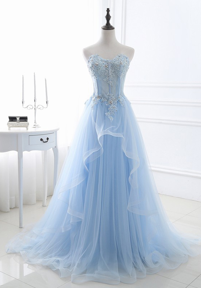 Women blue Strapless Lace-Up bridesmaid dress formal party evening dress(process time 3-6 days)