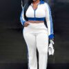 Women Casual contrast color zipper long-sleeved Crop Top and Pants two-piece set