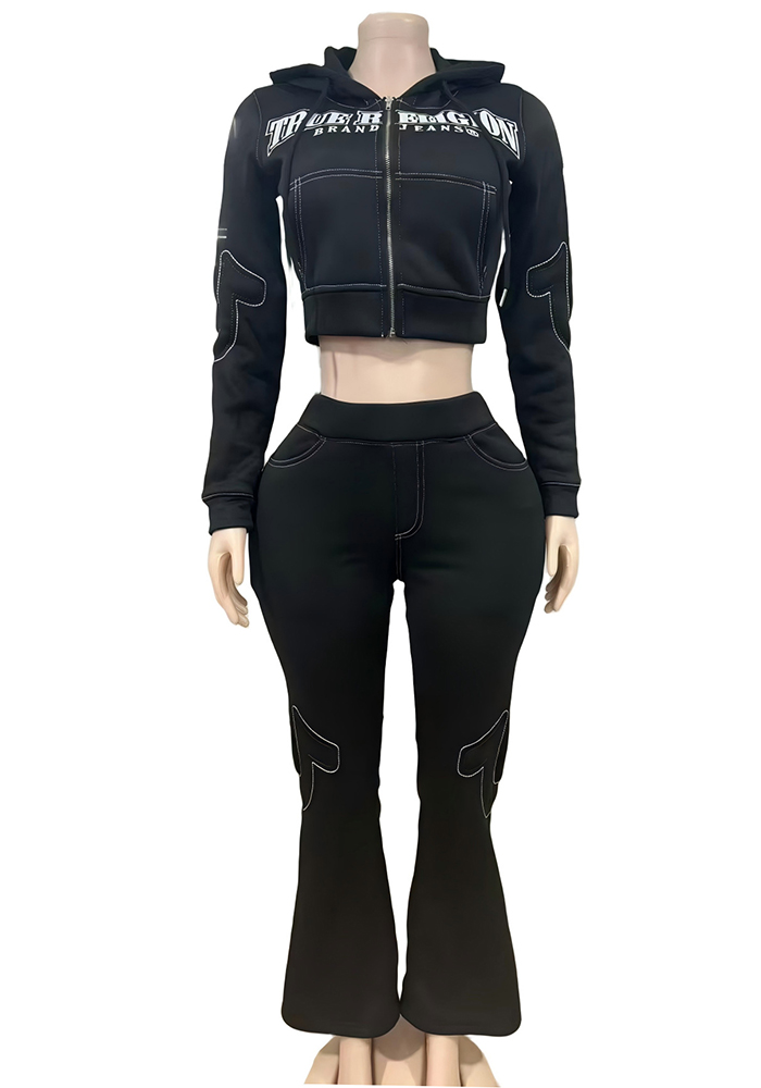 Women casual embroidered sports hoodies two-piece top and pant