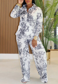 Women Casual Long-Sleeved Shirt and Pants Two-Piece Set