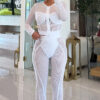 Women Casual Mesh Zipper Top and Pants Two-Piece Set