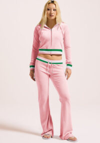 Women Casual Ribbed Contrast Hooded Two-Piece Top and Pant