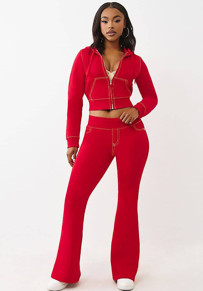 Women Casual Solid Hooded Top and Pants Two-Piece Set