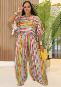 Women Casual Striped Top and Pants Two-Piece Set