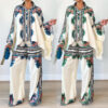 Women clothes Summer Print Bat Sleeves Top Loose Pants Two Piece set